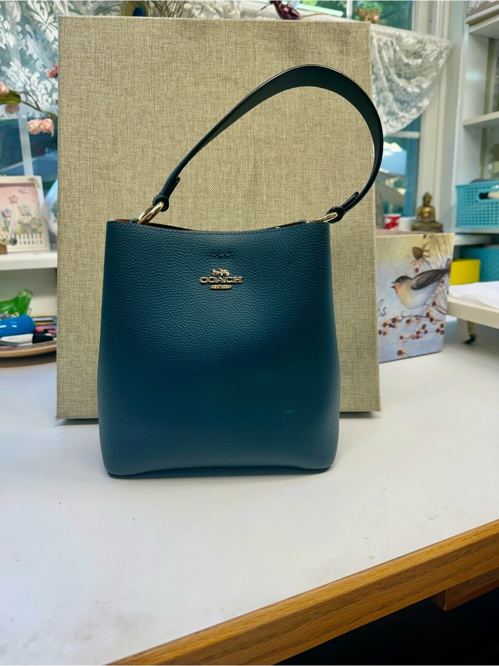 Coach Teal Pebbled Leather Hobo Shoulder Bag with Gold Hardware